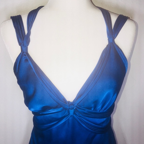 Sold- BCBG MAXAZRIA Blue Mini Silk V Neck Dress - Picture 2 of 7